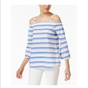 Calvin Klein striped off the shoulder blouse size Medium excellent condition